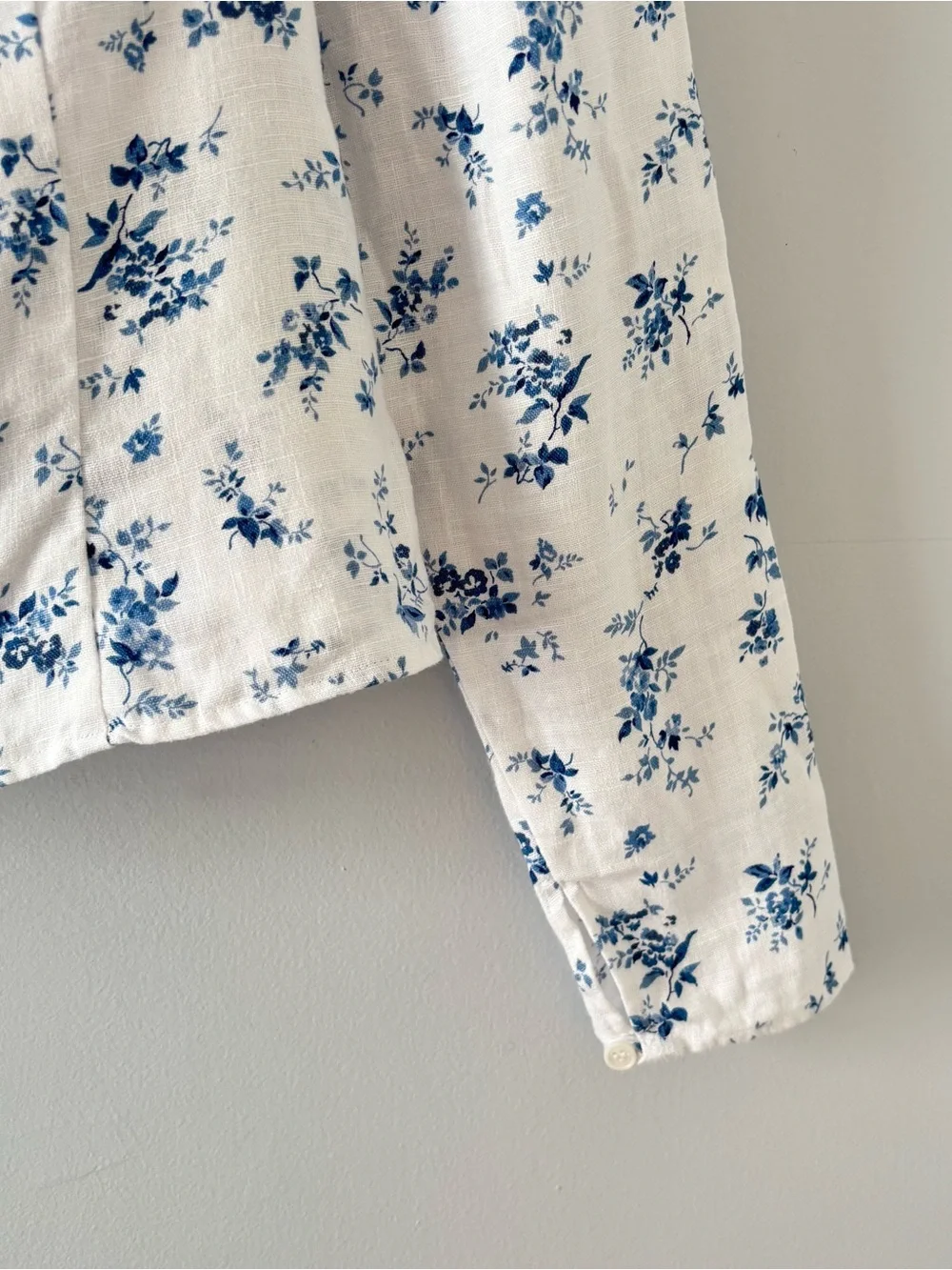 Reformation Khloe Linen Top Fitted Long Puff Sleeve Square Neckline Floral Print